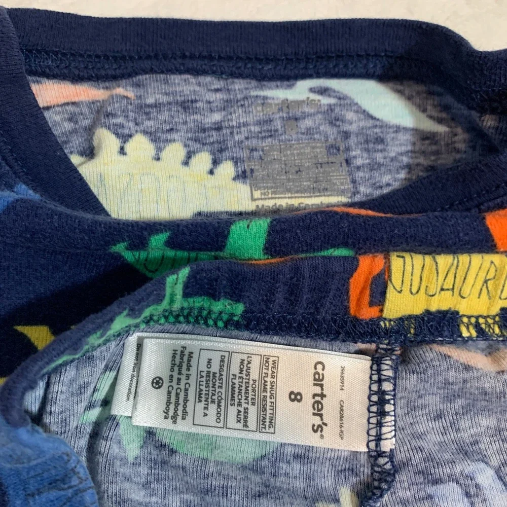 5/$25 Carter's Kids Dinosaur Pajamas Size 8 Long‎ Sleeve Top Pants Set Blue